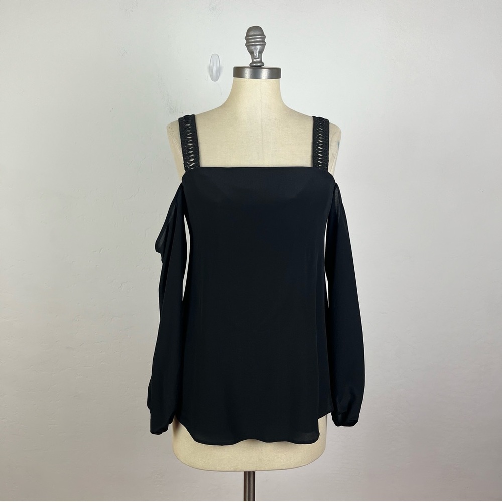 Theory Laureema Mosaic Black 100% Silk 
Open Shoulder Top